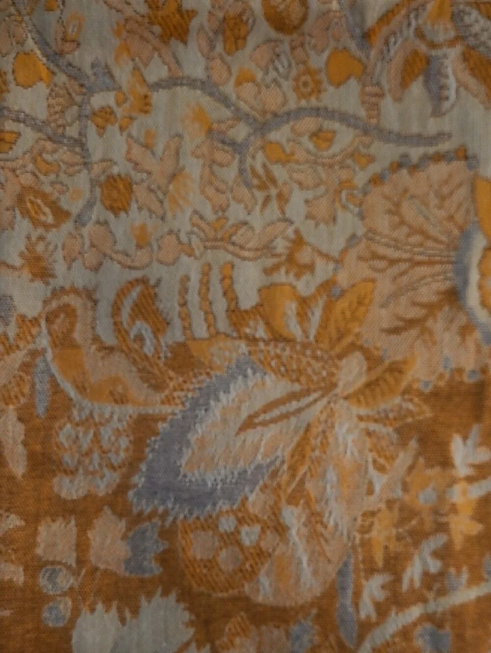 Reversible Ochre Floral Woven Shawl Scarf Fringe Wrap